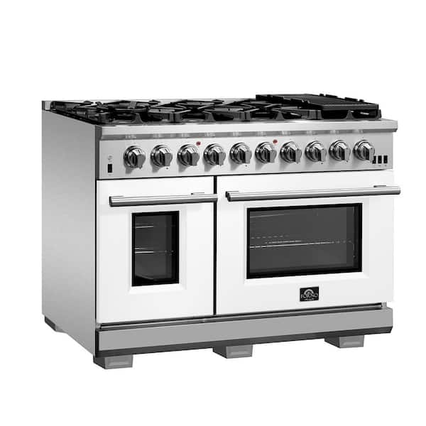 Capriasca 48 in. 8-Burner Double Oven Gas Range in Stainless Steel with White Door