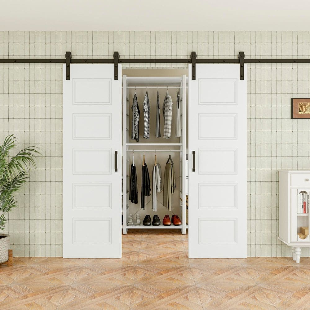 48 in. x 80 in. Waterproof White Primed 5-Panel Blank Solid Core Composite MDF Wood Sliding Barn Door with Hardware Kit price history on PriceWatchPro