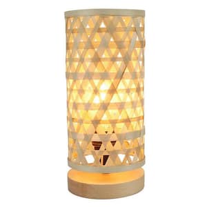 11.41 in. Rubber Wooden Indoor Table Lamp with LED Bulb and Rattan Bamboo Shade