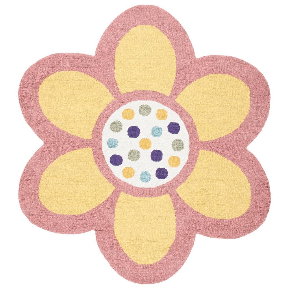 SAFAVIEH Novelty Pink/Yellow 3 ft. x 3 ft. Flower Dots Round Area Rug ...
