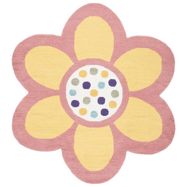 SAFAVIEH Novelty Pink/Yellow 3 ft. x 3 ft. Flower Dots Round Area Rug
