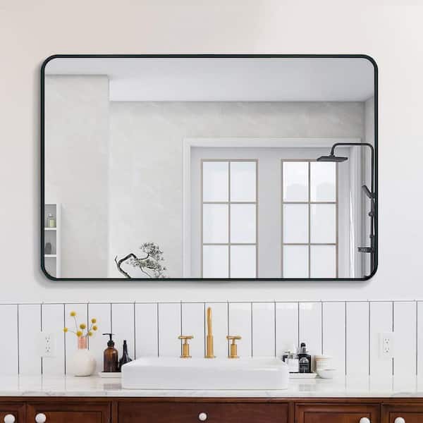 Black 30 in. W x 40 in. H Metal Rectangular Frameless Wall Mount Bathroom Vanity Mirror, Makeup Mirror