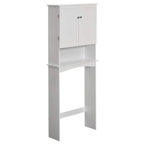 Basicwise White Over the Toilet Standing Cabinet Organizer for Bathroom with Open Shelf