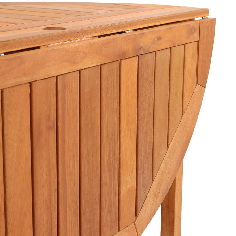 Malaysian Hardwood Round Gateleg Patio Table with Teak Oil Finish