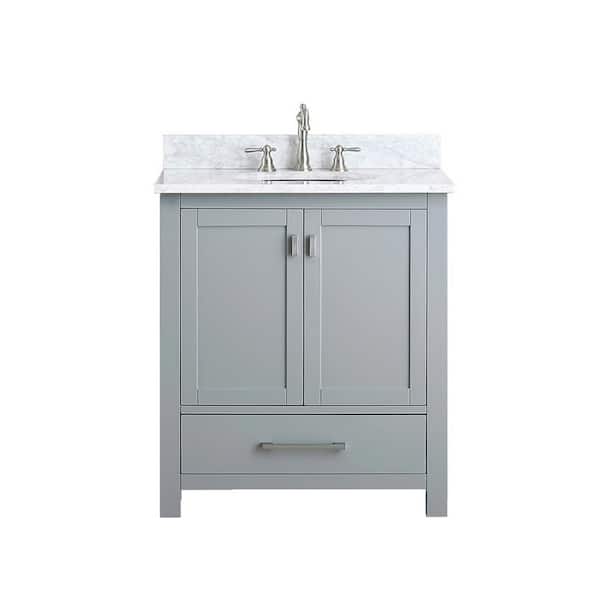 Avanity Modero 31 in. Single Sink Chilled Gray Bath Vanity with Carrara White Marble Top