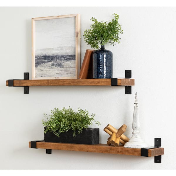 Floating Shelves Wall Mounted Set of 3,36 in. Cherry Brown Wood