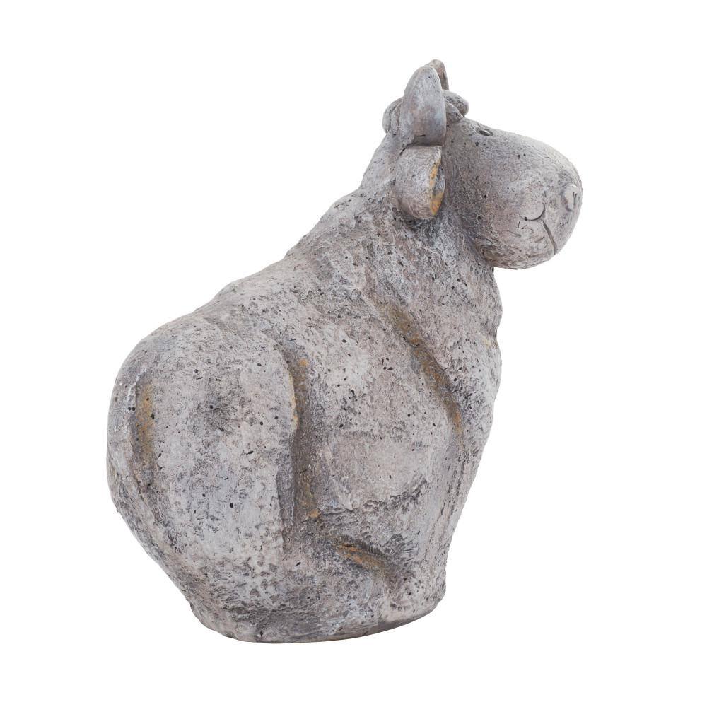 Gray Textured Polystone Indoor Outdoor Cow Garden Sculpture