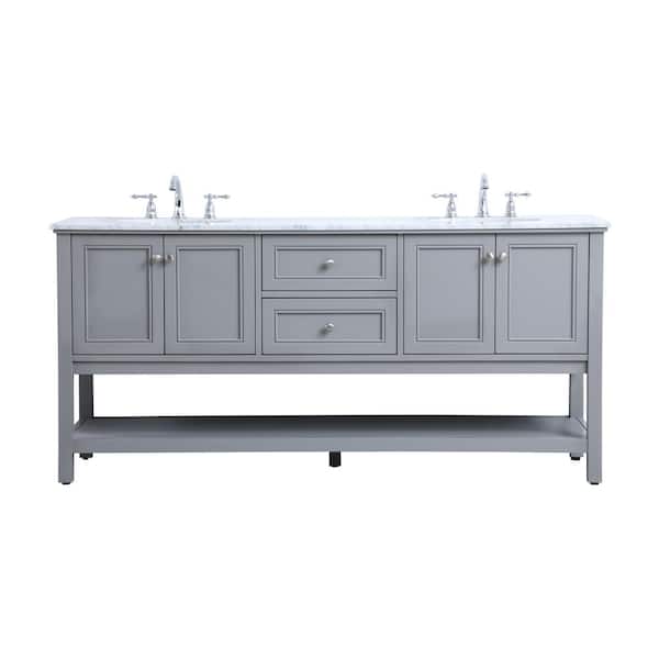 Unbranded Simply Living 72 in. W x 22 in. D x 33.75 in. H Bath Vanity in Grey with Carrara White Marble Top