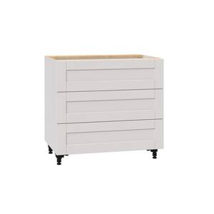 Shaker Assembled 36x34.5x24 in. Three drawer base cabinet for cooktop in vanilla white