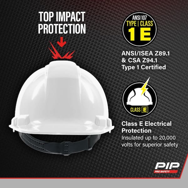 White Type 1 Class E Hard Hat with 4-Point Pinlock Suspension