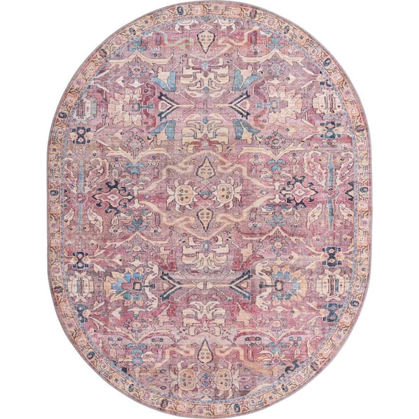 Nostalgia Katie Pink 8 ft. x 10 ft. Oval Machine Washable Area Rug