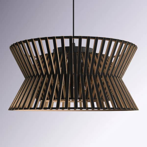 Highler 3-Light Black Wood Basket Chandelier