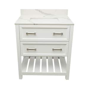 Tremblant 31 in. W x 22 in. D x 36 in. H Single Sink Bath Vanity in White with Calcutta White Qt. Top Single Hole