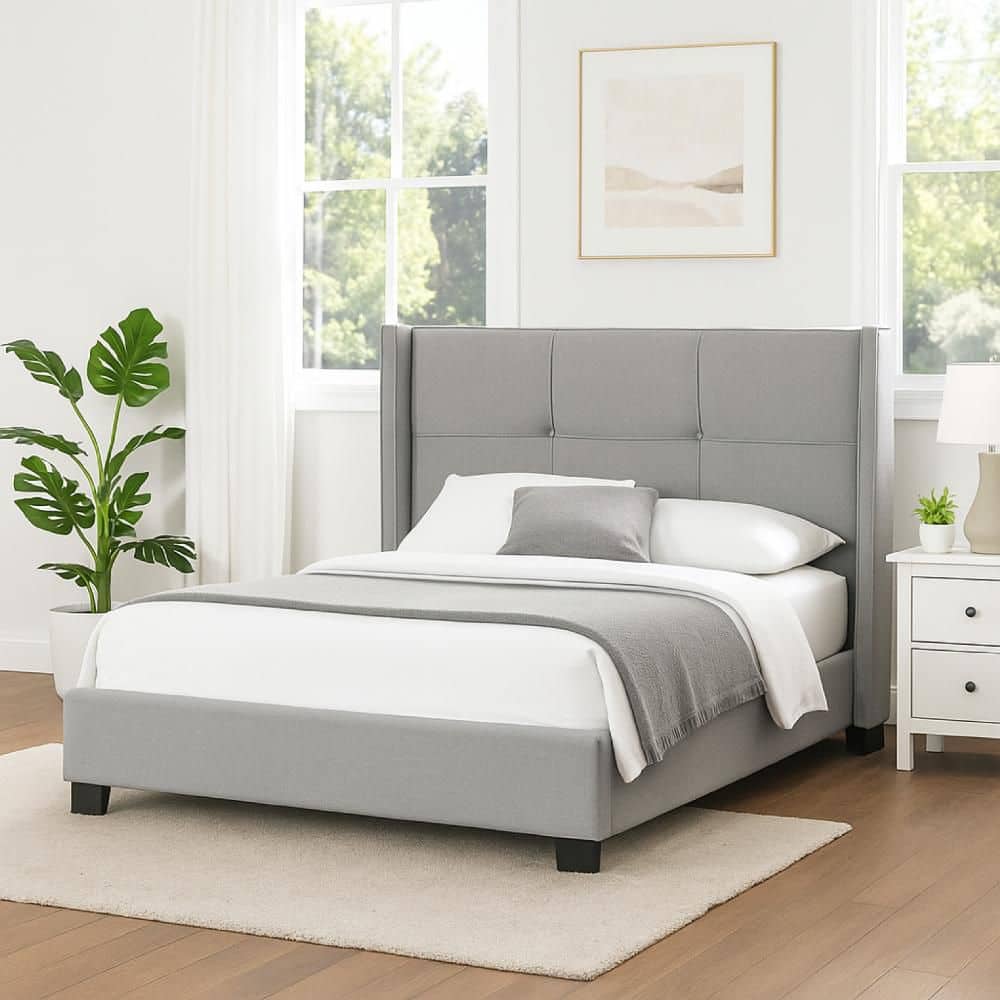 Bea Gray Wood Frame Queen Panel Bed with Upholstered Headboard price history on PriceWatchPro