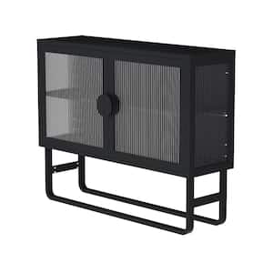 47.24 in. W x 13.58 in. D x 35.43 in. H Black Tempered Glass Linen Cabinet with 2 Fluted Glass Door and Adjustable Shelf