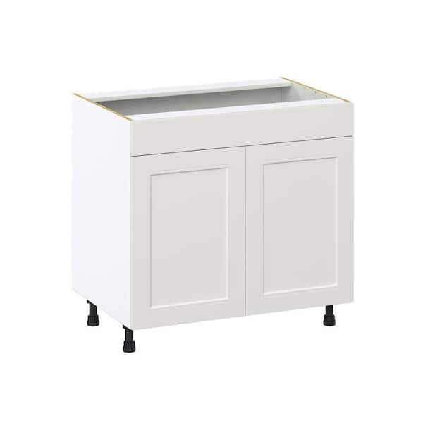 J COLLECTION Galveston 36 in. W x 24 in. D x 34.5 in. H Assembled Shaker Sink Base Kitchen Cabinet in Light Grey with Falsefront
