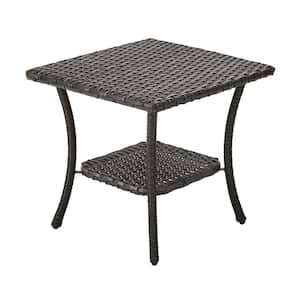 Brown Outdoor Wicker Patio Side Table with 2-Layer Storage Furniture Tables for Garden, Porch, Backyard