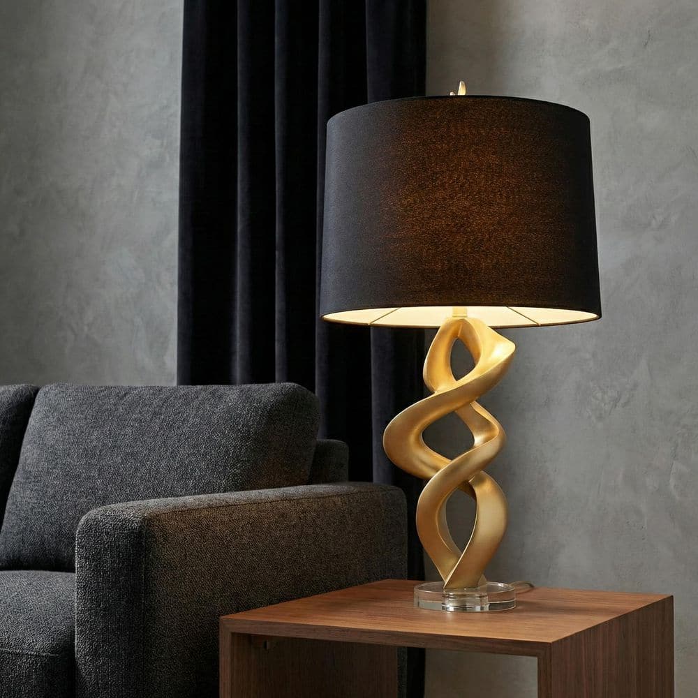 Liv & Skye 30 in. Gold Resin Swirl Table Lamp with Crystal Base