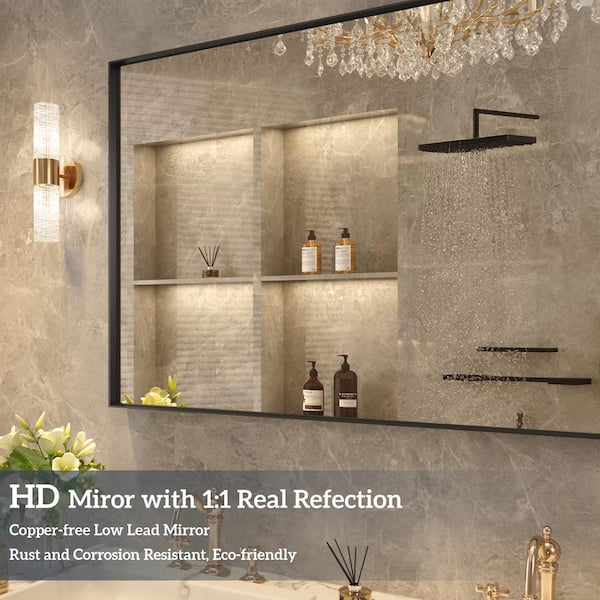 FAMYYT 48 in. W x 30 in. H Rectangular Aluminum Beveled Edge 