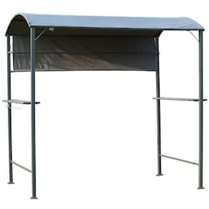 7 ft. x 4.5 ft. Patio BBQ Grill Canopy Gazebo Tent with Side Awning, 2 Exterior Serving Shelves, and 5 Storage Hooks