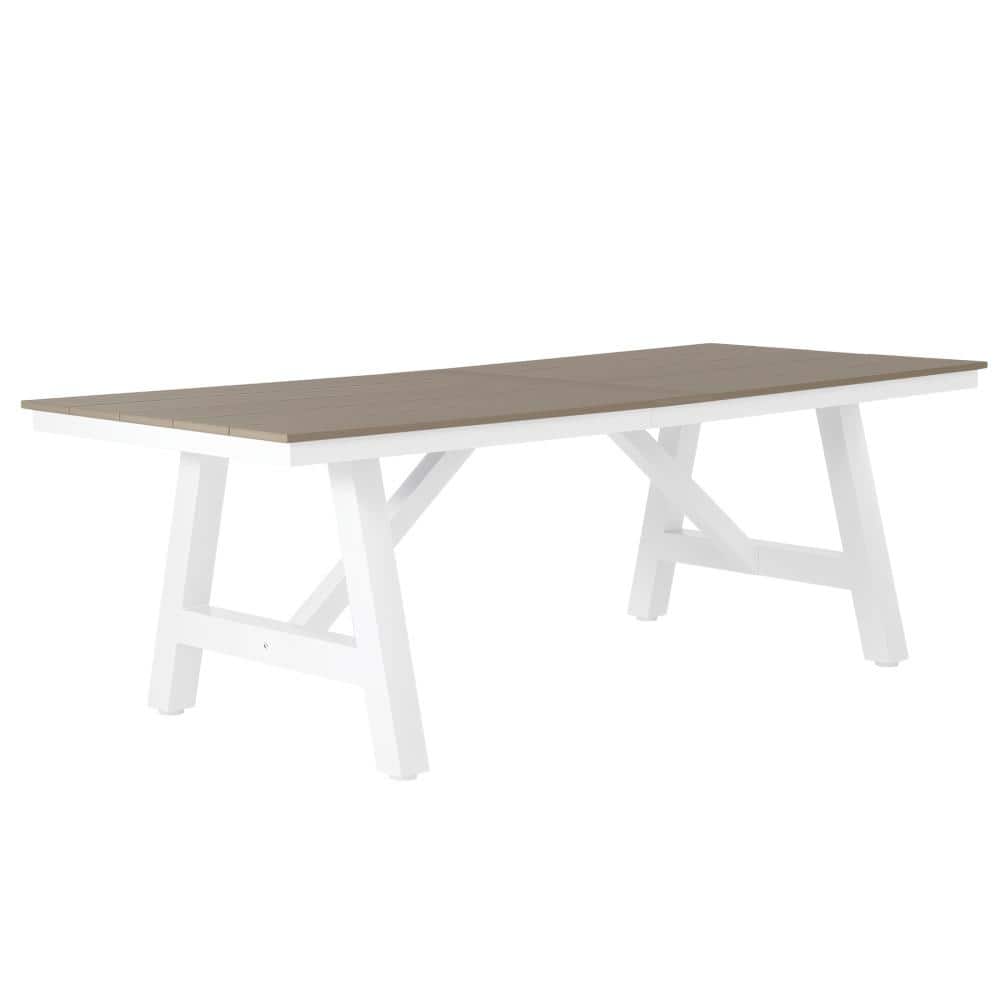 "Collingswood 90"" X 39"" White Stainless Steel Frame 8-Person Plastic Dining Table w/ Umbrella Hole, Weathered Wood" price history on PriceWatchPro