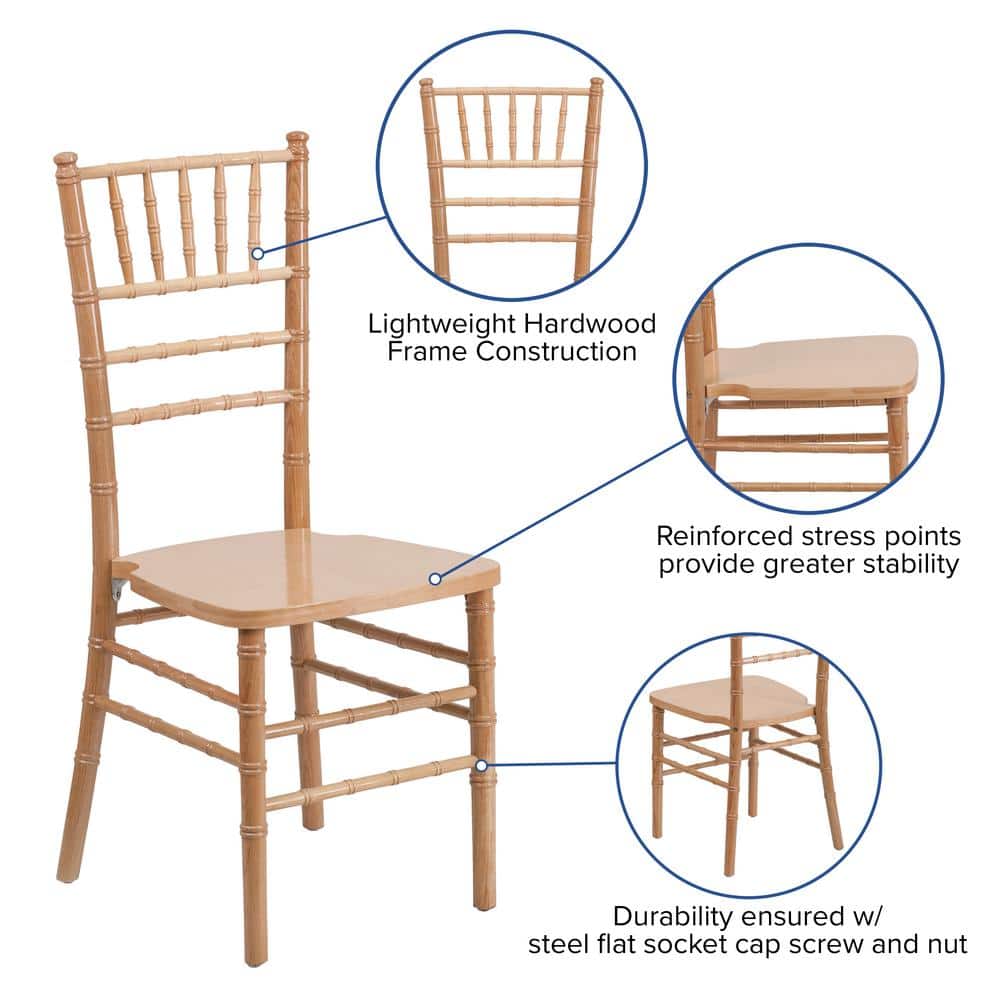 Natural Wood Chiavari Side Chair with Beige Slat Back