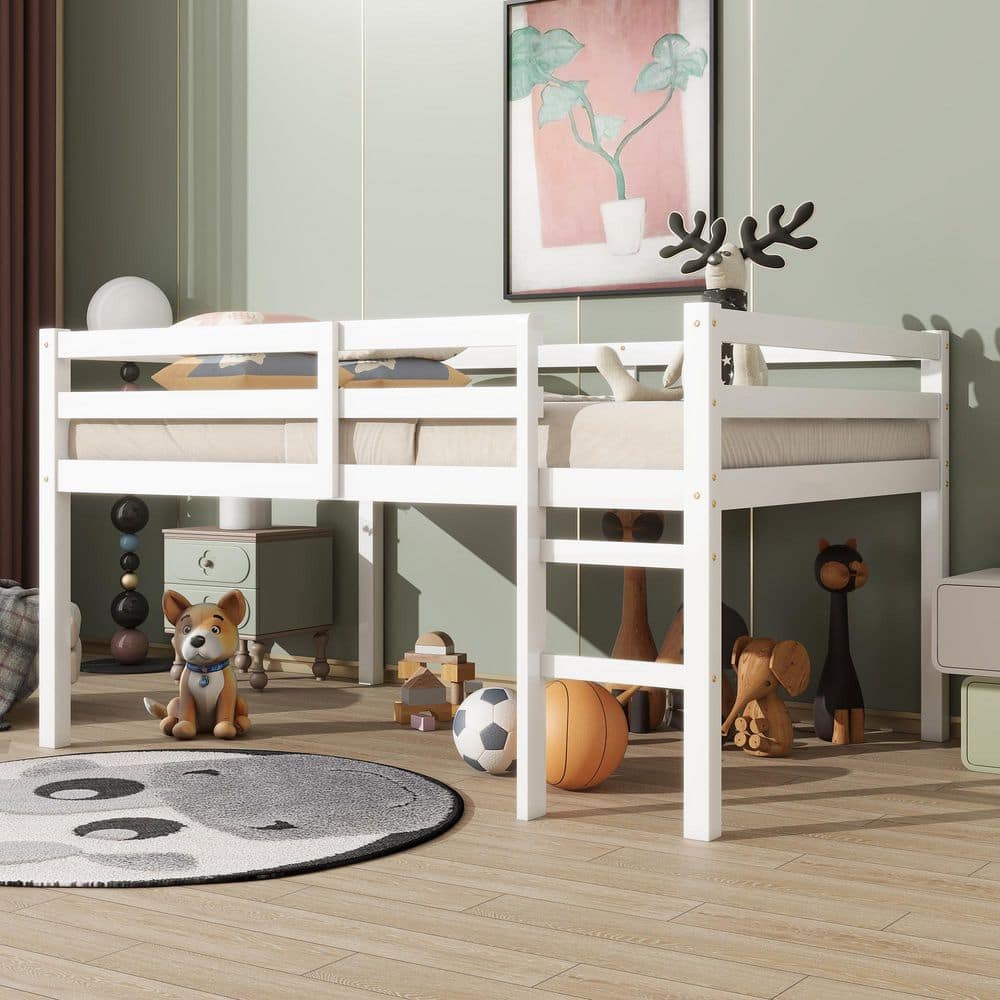 White Wood Frame Full Size Loft Bed with Ladder price history on PriceWatchPro