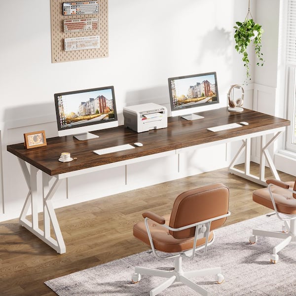 Capen 78.7 in. Rectangular Brown Engineered Wood Long Executive Desk Computer Desk Conference Table for Home Office
