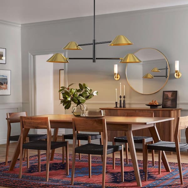Gainell 4-Light Modern Industrial Gold Linear Sputnik Chandelier for Dining Room/Living Room