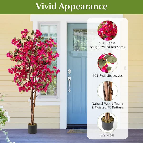 Gymax 6 ft. Artificial Bougainvillea Tree Tall Faux Pre-potted