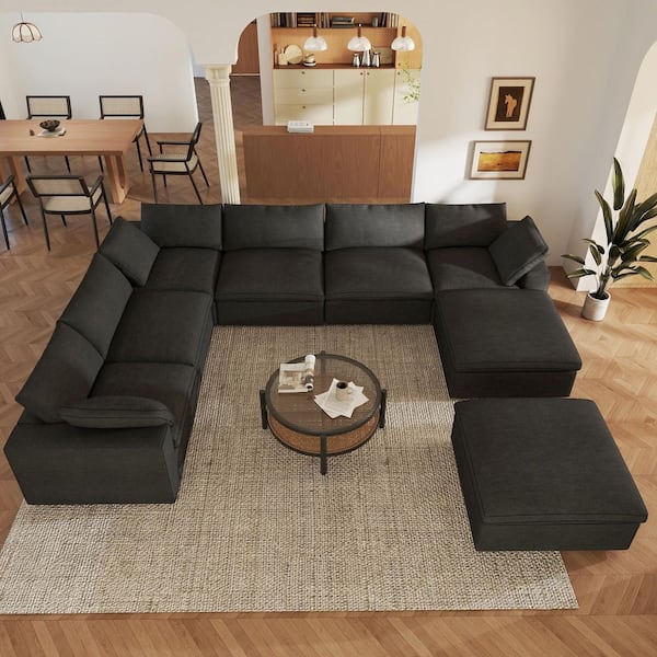 Meridian Furniture Serene Linen Deluxe Cloud Modular Down Filled Overstuffed Reversible Sectional 4A