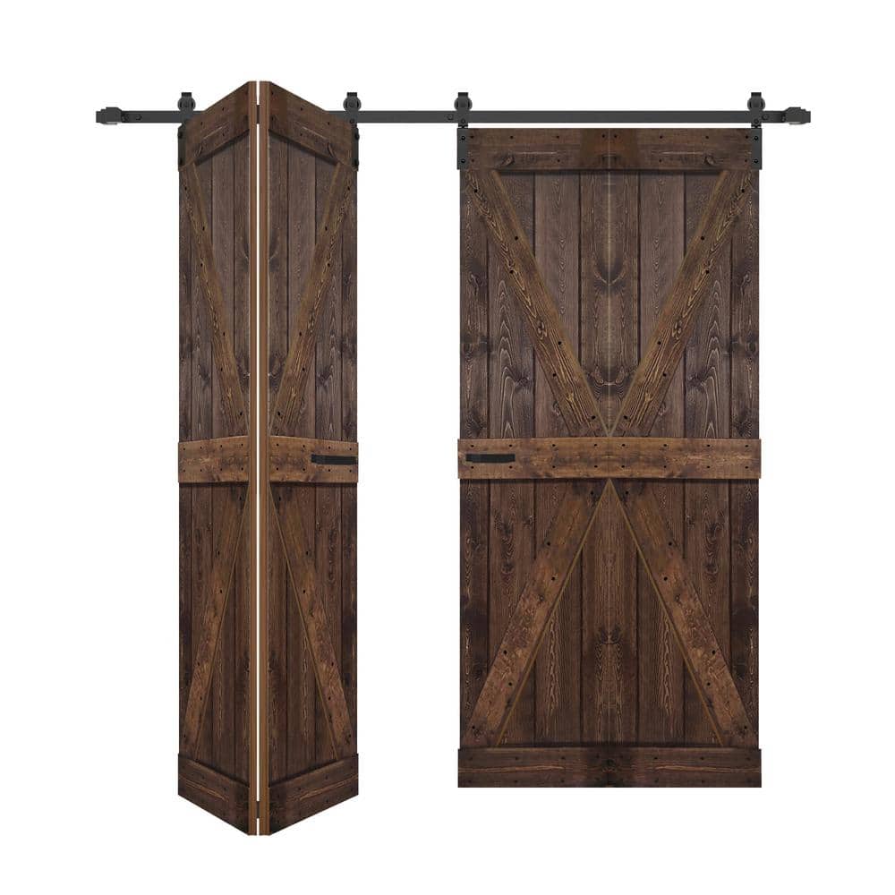 Kona Coffee Solid Spruce Wood 60" x 84" Bi-Fold Barn Door
