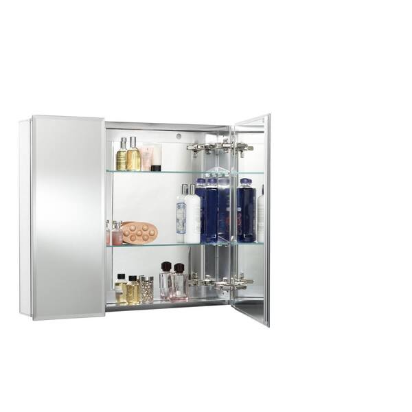 Jacuzzi 30 in. x 26 in. Recessed or Surface Mount Double Door Bi-View Medicine Cabinet, Silver PD44000