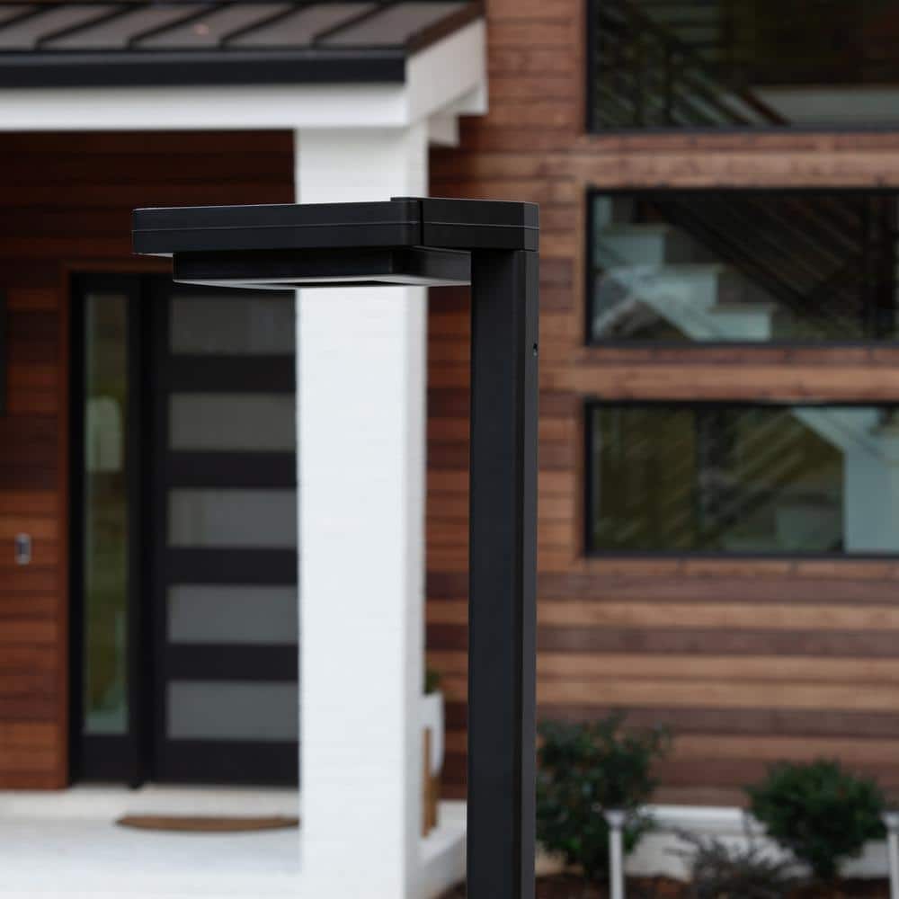 Contemporary Black Aluminum 99" LED Solar Lamp Post