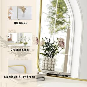 Rectangular Modern Gold Aluminum Framed Rounded Bathroom Mirror Wall Mirror 24 in. W x 35.8 in. H