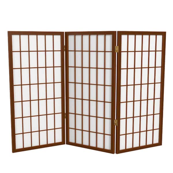Oriental Furniture 3 ft. Short Window Pane Shoji Screen - Walnut - 3 Panels