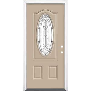 36 in. x 80 in. Chatham 3/4 Oval-Lite Left Hand Inswing Painted Steel Prehung Front Exterior Door with Brickmold