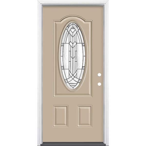 Masonite 36 in. x 80 in. Chatham 3/4 Oval Lite Left Hand Inswing Painted Steel Prehung Front Exterior Door with Brickmold