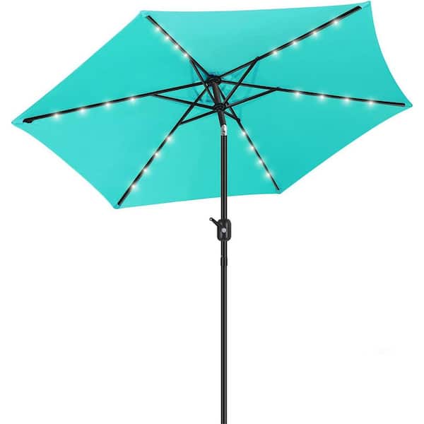 Dyiom 7.5 ft. Solar Umbrella 24 LED Lighted Patio Umbrella Table Market Umbrella, Beach Word Umbrella in Turquoise