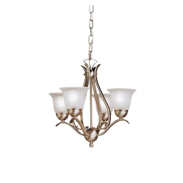 Dover 18 in. 4-Light Brushed Nickel Transitional Shaded Bell Mini Chandelier for Dining Room
