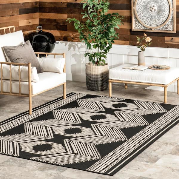 Ranya Tribal Black 4 ft. x 6 ft. Indoor/Outdoor Area Rug