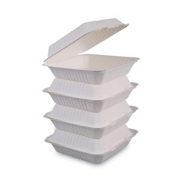 Boardwalk 9 in. x 9 in. x 3.19 in. White Bagasse Food Containers