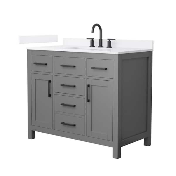 Beckett 42 in. Single Freestanding Dark Gray Bath Vanity with White Quartz Top (Assembled)