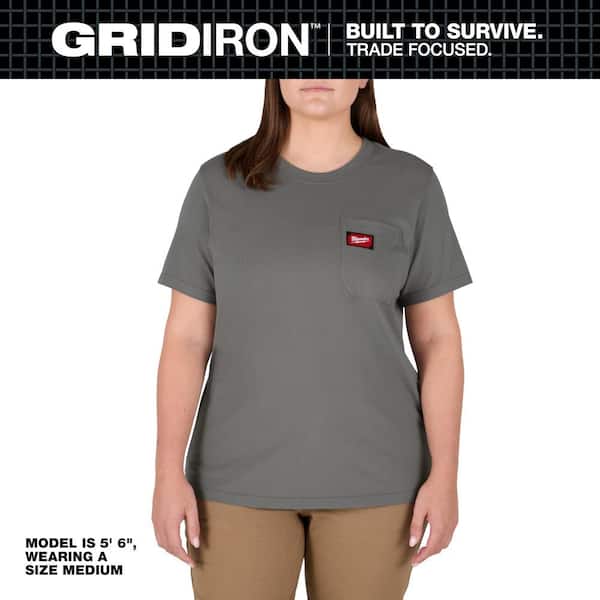Women's X-Small Gray GRIDIRON Short Sleeve Pocket T-Shirt
