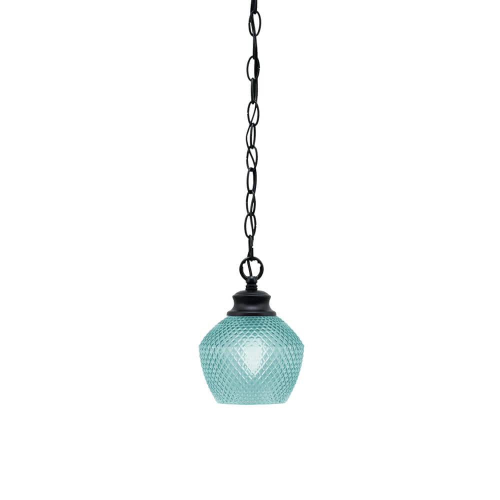 Tyler 60-Watt 1-Light Matte Black Chain Mini Pendant Light with Turquoise T