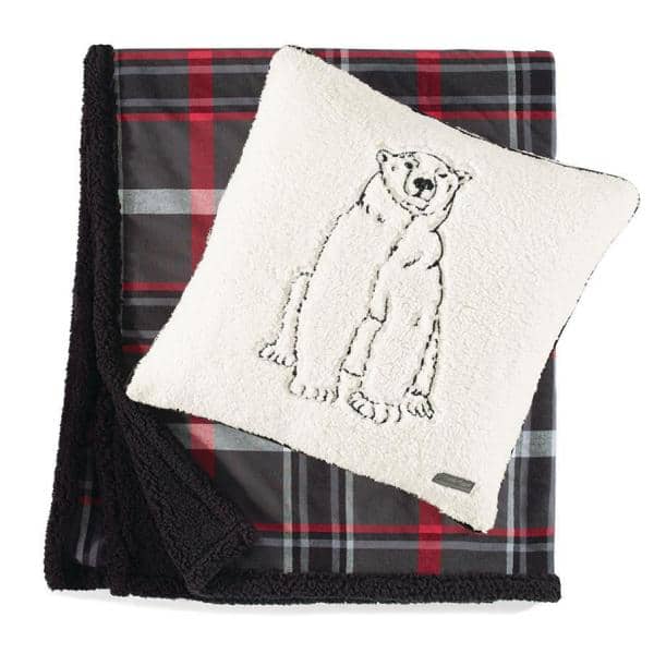 Gray and Red Plaid Sherpa Fleece Reversible Throw Blanket, 50"x60"