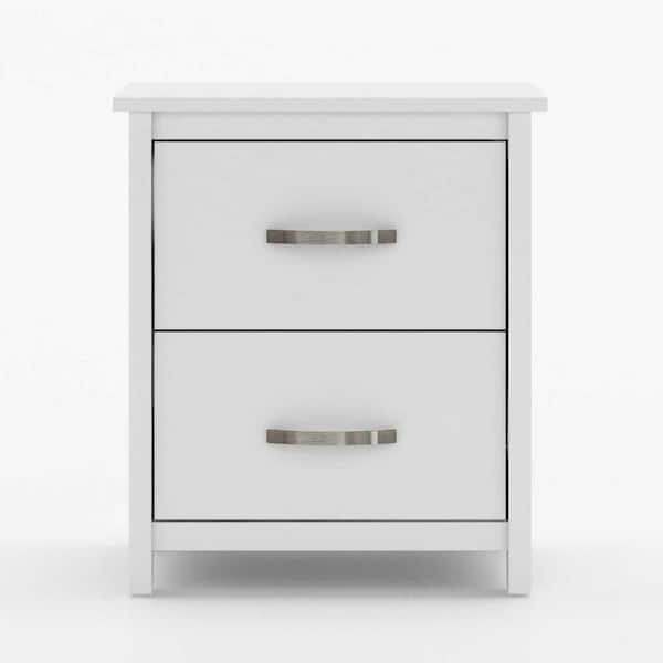 GALANO Louis Philippe 2-Drawer White Nightstand Sidetable Ultra