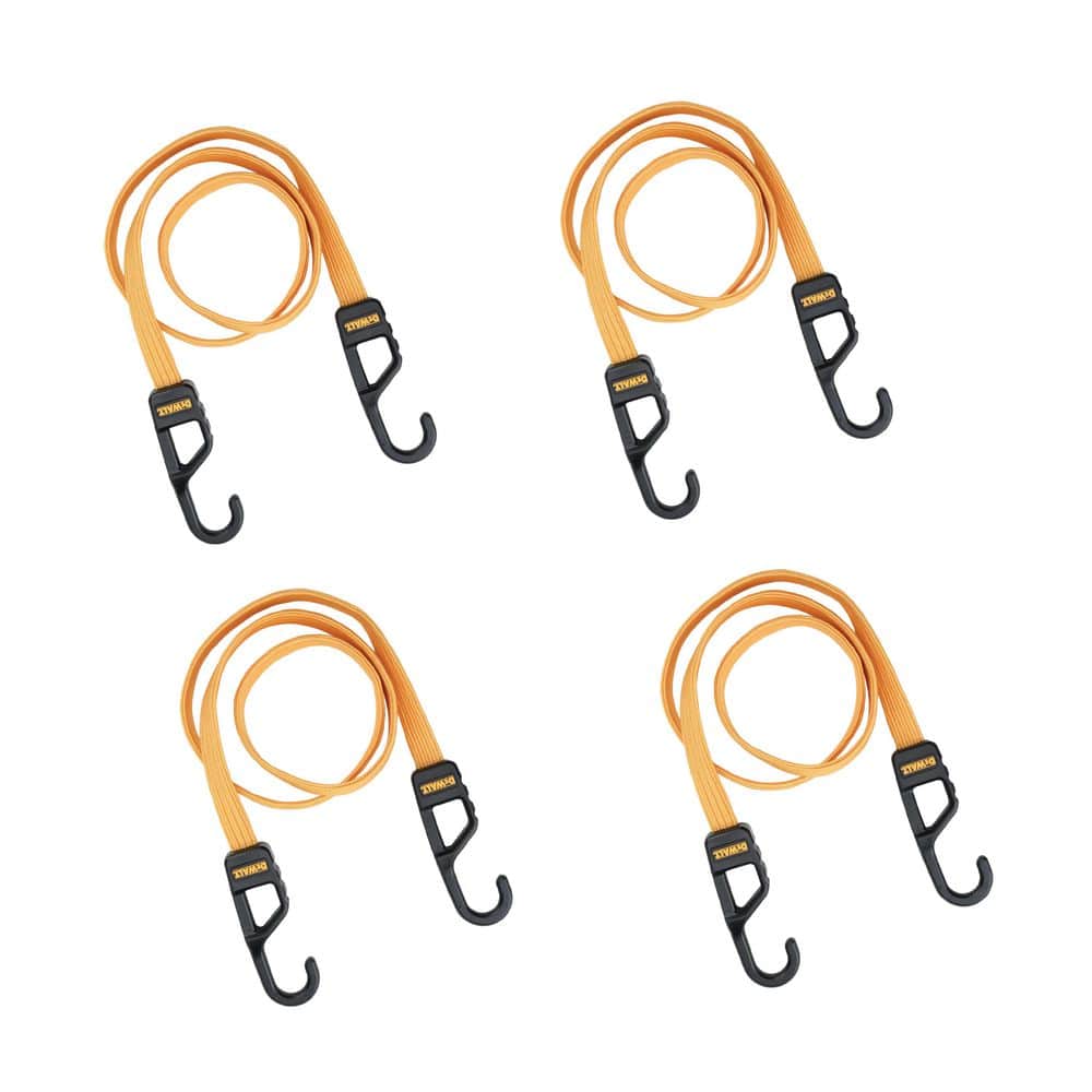 DEWALT 48 in. Flat Bungee Straps with Interlock Coated Metal Hooks, 4 ...