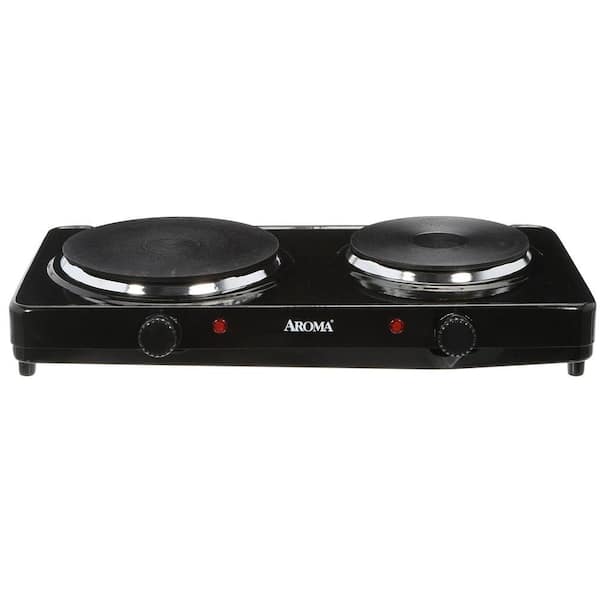 AROMA Double Burner 7.5 in. Black Diecast Hot Plate with Temperature Control