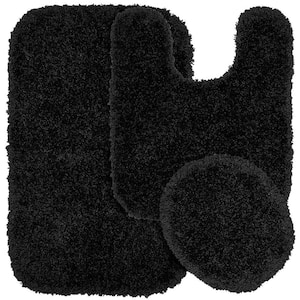 Serendipity Black 21 in. x 34 in. Washable Bathroom 3-Piece Rug Set